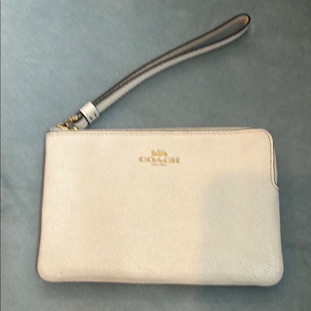 Coach Ivory Wristlet with Gold Accents